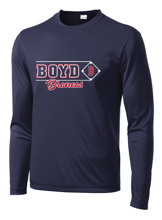 Boyd Baseball - Block Script - Dri-Fit Long Sleeve, Color: Navy