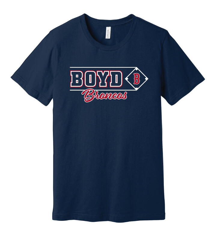 Boyd Baseball - Block Script - Bella+Canvas Short Sleeve, Color: Navy