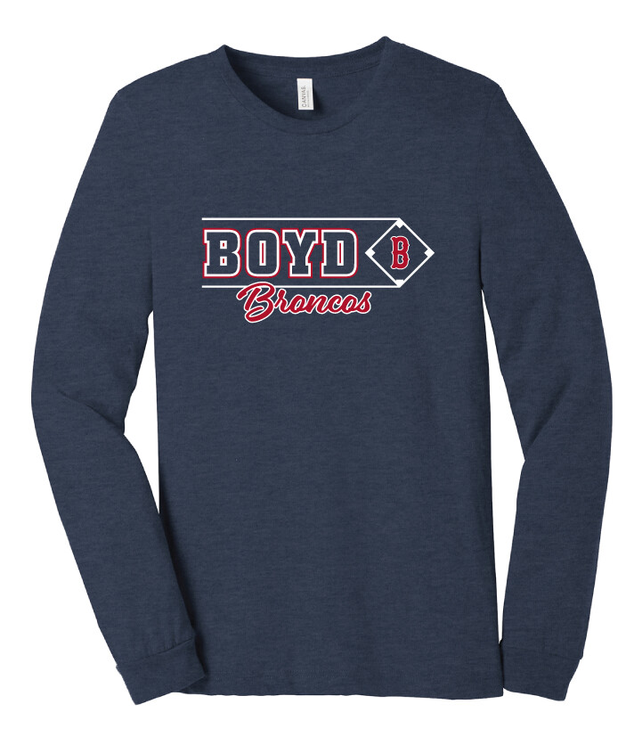 Boyd Baseball - Block Script - Short Sleeve Hoodie, Color: True Navy Heather