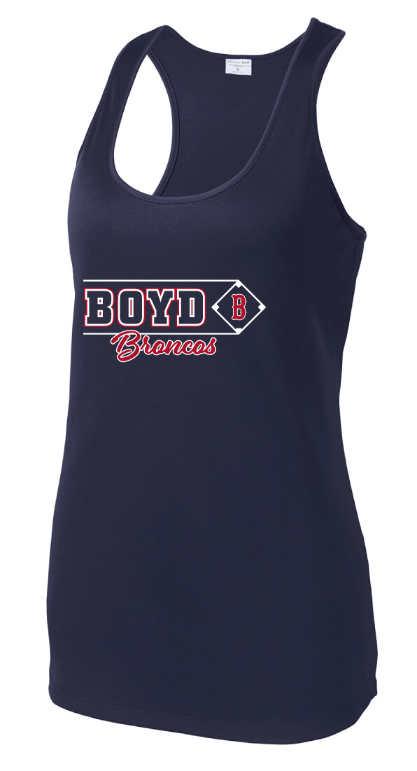 Boyd Baseball - Block Script - Dri-Fit Racerback Tank, Color: Navy
