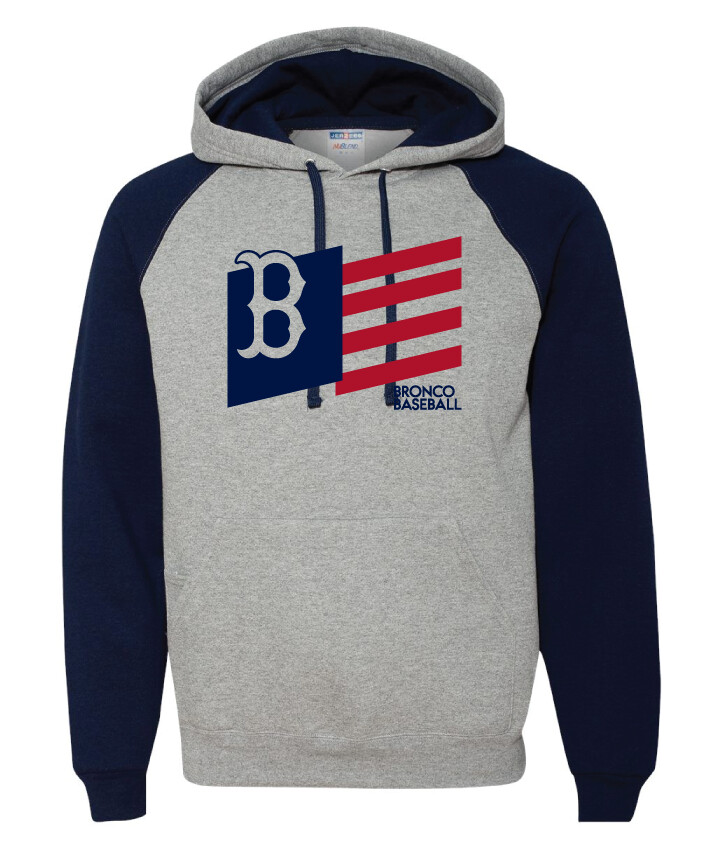 Boyd Baseball - Flag - Raglan Hoodie, Color: Grey / Navy