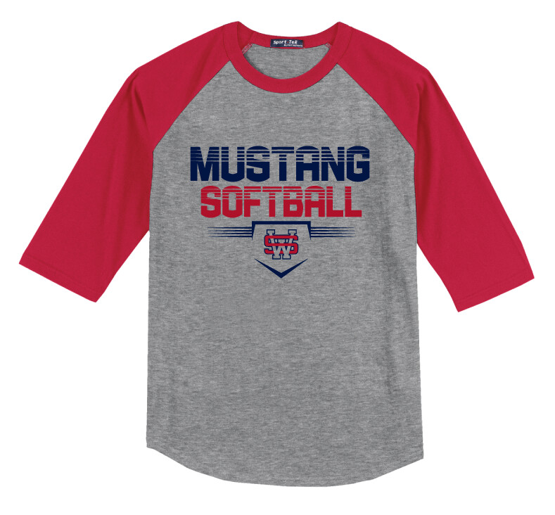 USW Softball - Cut Lines - Raglan Baseball, Color: Grey / Red