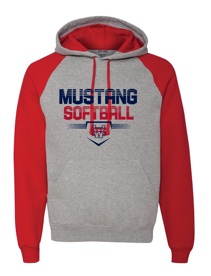 USW Softball - Cut Lines - Raglan Hoodie, Color: Grey / Red