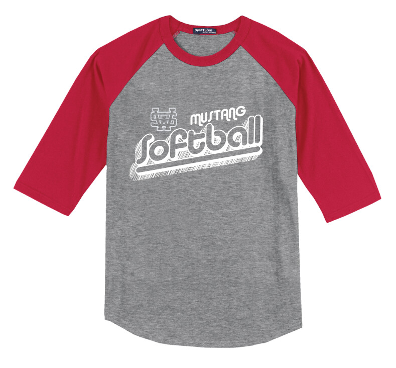 USW Softball - Groovy Shadow - Raglan Baseball, Color: Grey / Red