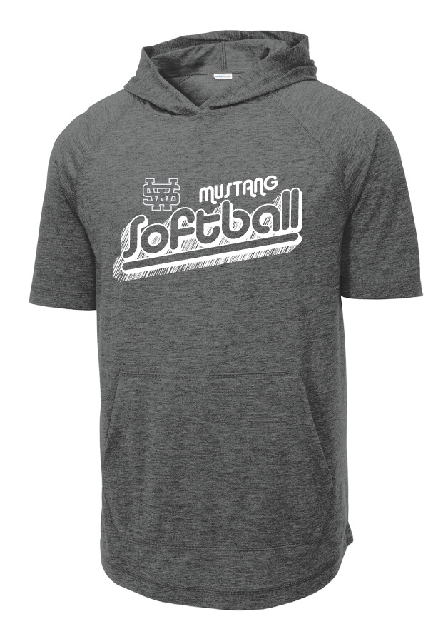 USW Softball - Groovy Shadow - Short Sleeve Hoodie, Color: Dark Grey Heather