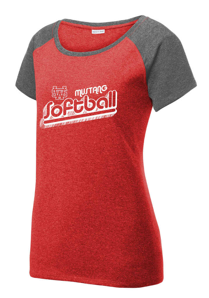 USW Softball - Groovy Shadow - Heather Scoop Neck, Color: Red / Graphite