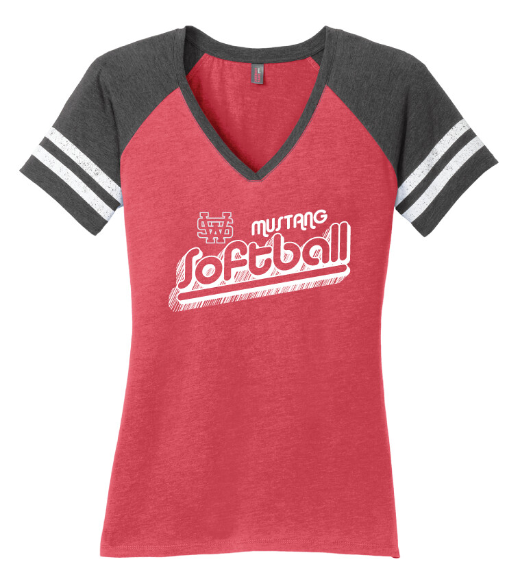 USW Softball - Groovy Shadow - Game V-Neck, Color: Red / Charcoal