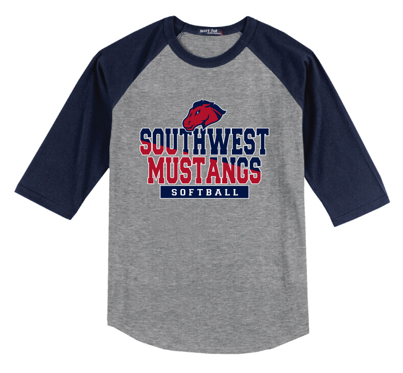 USW Softball - Two Tone - Raglan Baseball, Color: Grey / Navy