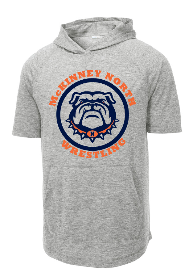North Wrestling - Short Sleeve Hoodie, Color: Light Grey Heather