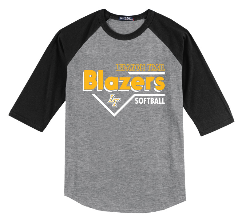 Lebanon Trail Softball - Block - Raglan Baseball, Color: Grey / Black