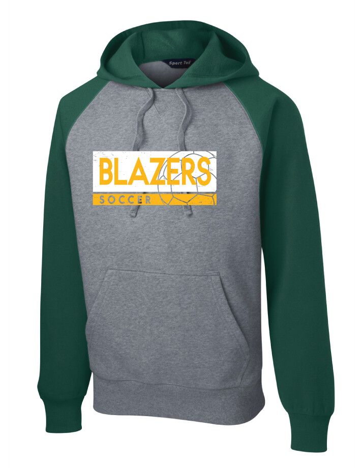 Lebanon Trail Boys Soccer - Rectangle - Raglan Hoodie, Color: Grey /  Forest Green
