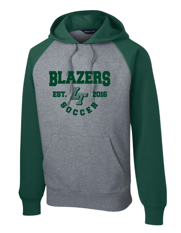 Lebanon Trail Boys Soccer - EST - Raglan Hoodie, Color: Grey / Forest Green