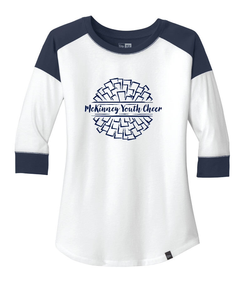 MSC Cheer - Big Pom - 3/4 Sleeve Baseball Raglan Tee, Garment Color: White/Navy - Navy Design