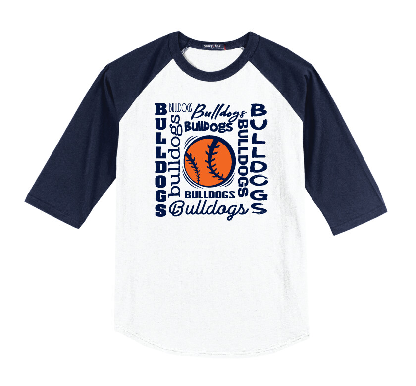 North Softball - Words - Raglan Baseball, Color: White / Navy