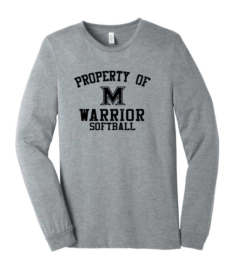 Memorial Softball - Property of (Black) - Bella+Canvas Long Sleeve, Color: Athletic Heather