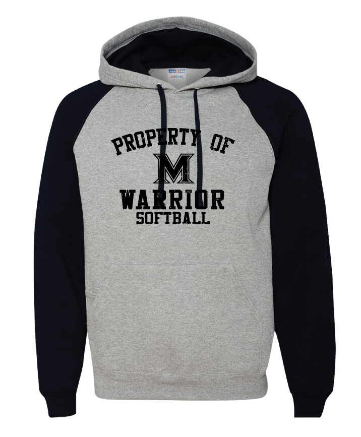 Memorial Softball - Property of (Black) - Raglan Hoodie, Color: Grey / Black