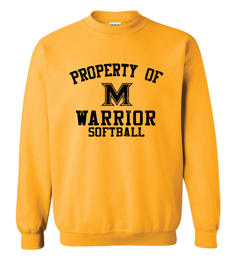 Memorial Softball - Property of (Black) - Crew Sweatshirt, Color: Gold