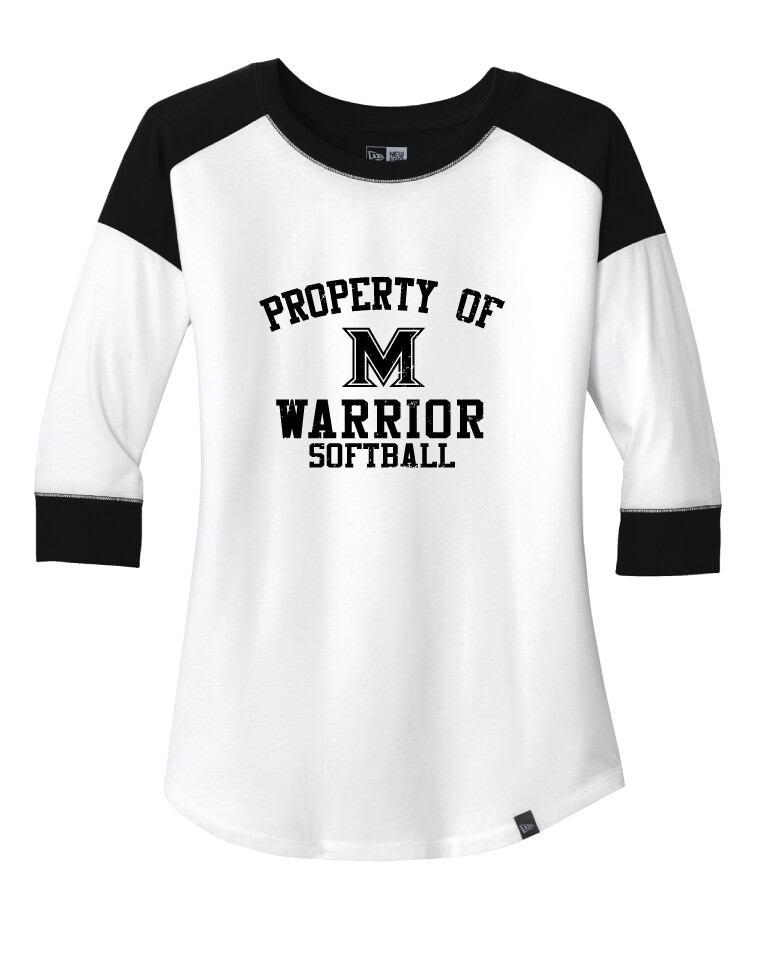 Memorial Softball - Property of (Black) - 3/4 Sleeve Baseball Raglan Tee, Color: White / Black