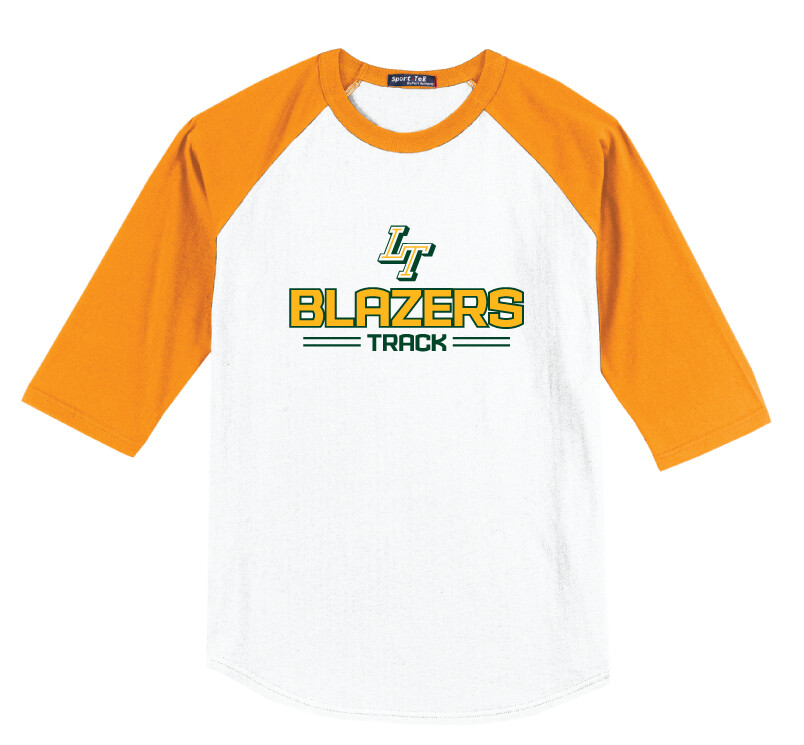 Lebanon Trail TF - Blazers - Raglan Baseball, Color: White / Gold