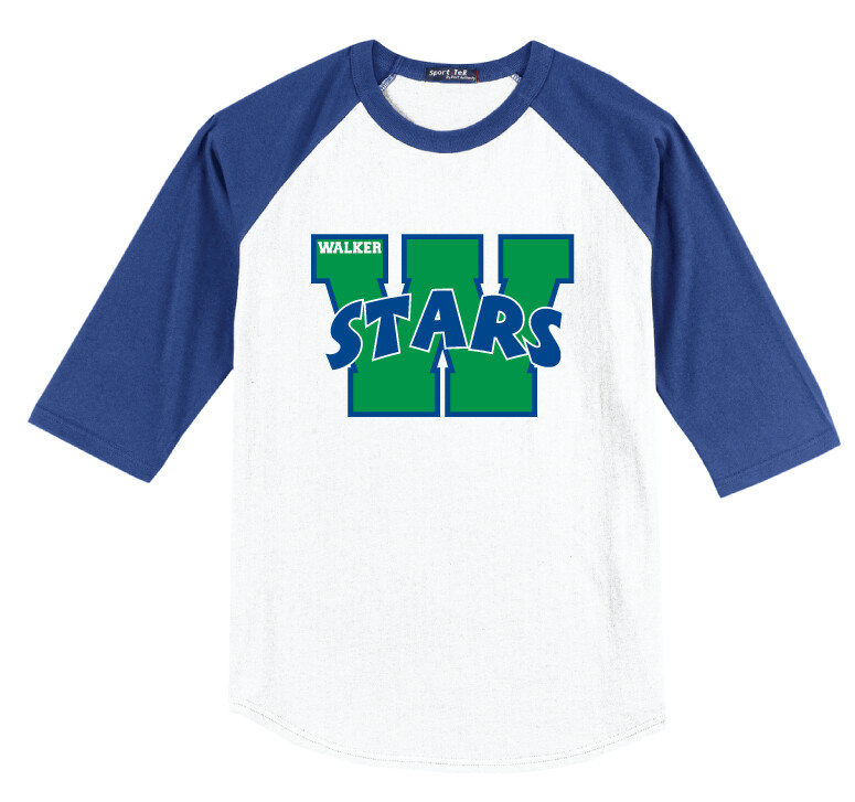 Walker Elementary - W - Raglan Baseball, Color: White / Royal