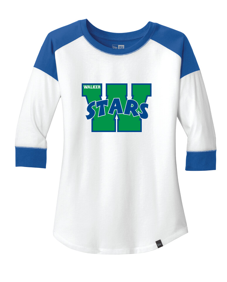 Walker Elementary - W - 3/4 Sleeve Baseball Raglan Tee, Color: White / Royal