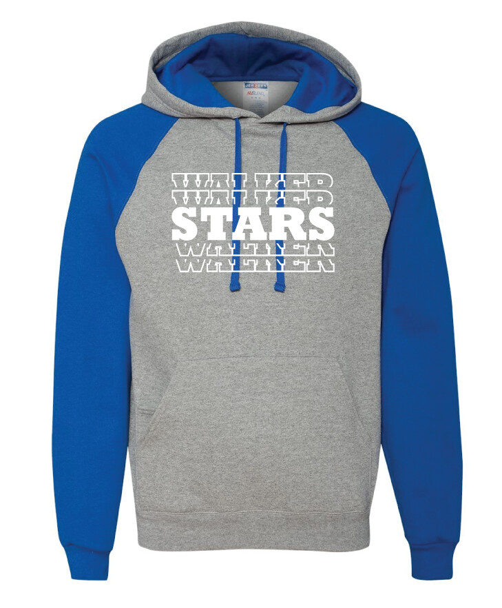 Walker Elementary - Stars - Raglan Hoodie, Color: Grey / Royal