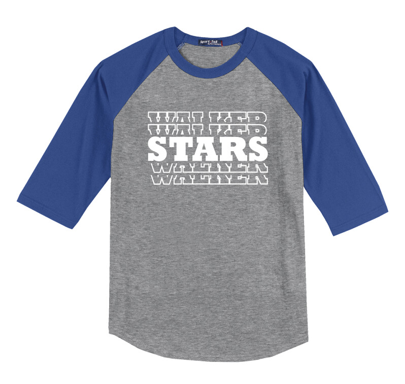 Walker Elementary - Stars - Raglan Baseball, Color: Grey / Royal