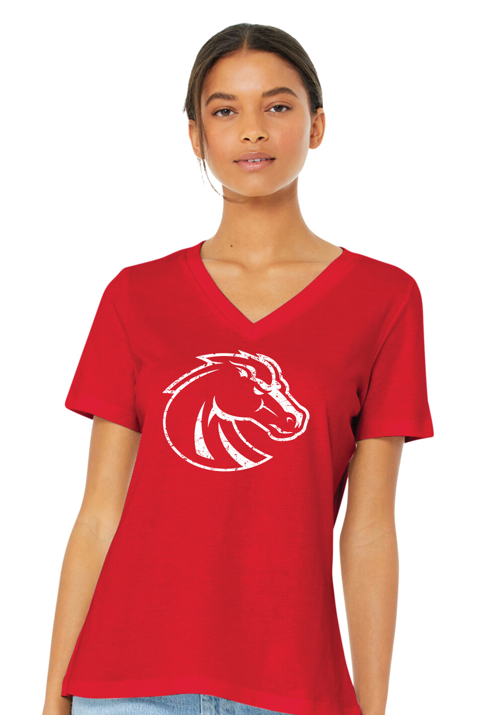 Boyd Football - Distressed Bronco 
- Bella+Canvas V-Neck Tee