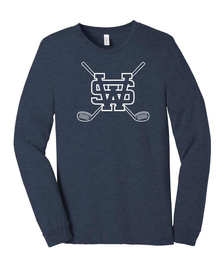 USW Golf - Outline - Bella+Canvas Long Sleeve, Garment Color: Heather Navy