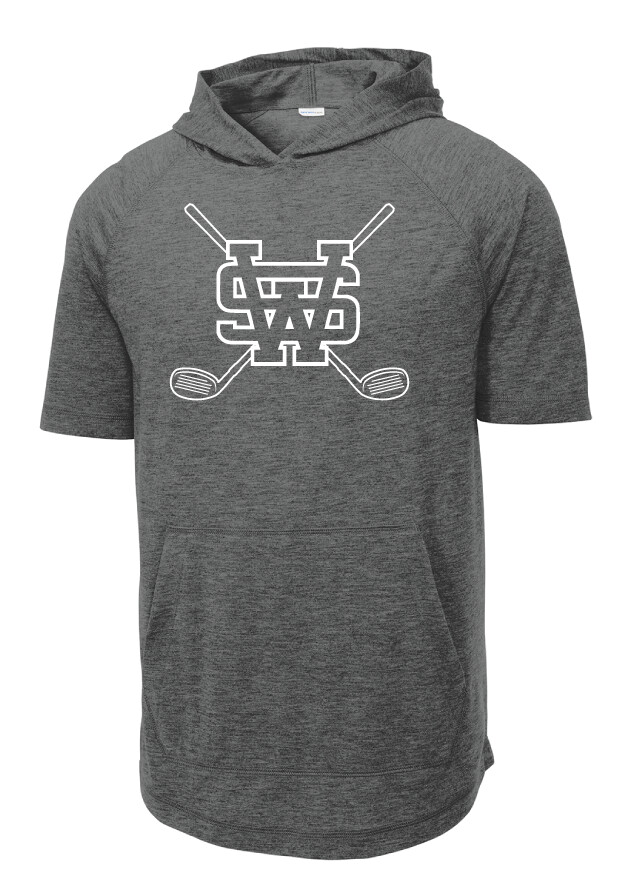 USW Golf - Outline - Short Sleeve Hoodie, Garment Color: Dark Grey Heather