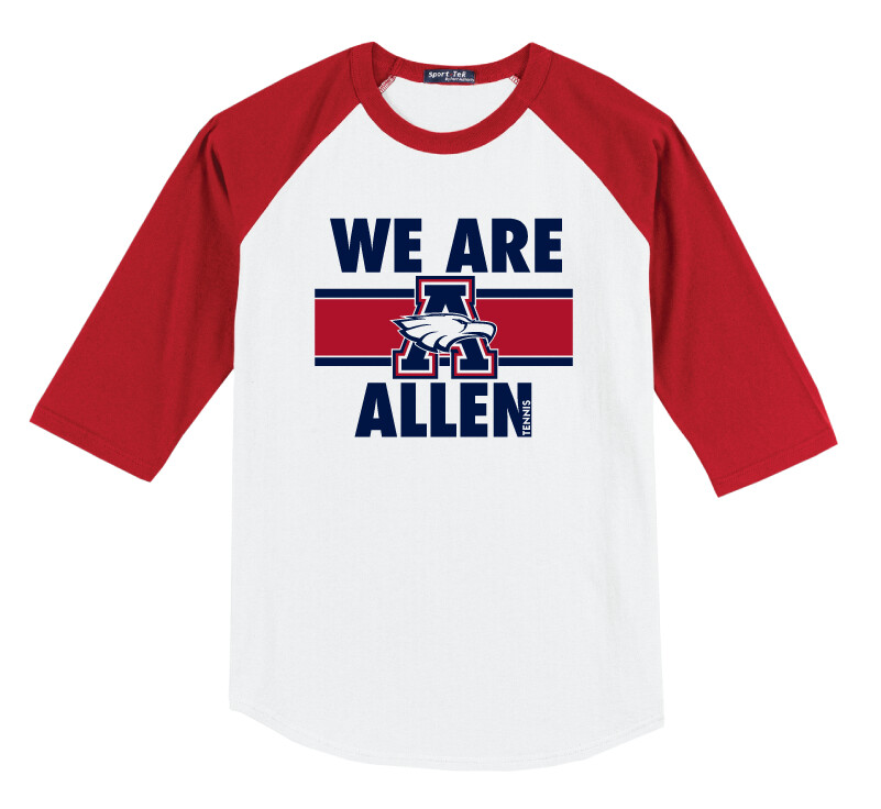 Allen Tennis - We Are Allen - Raglan Baseball, Color: White / Red