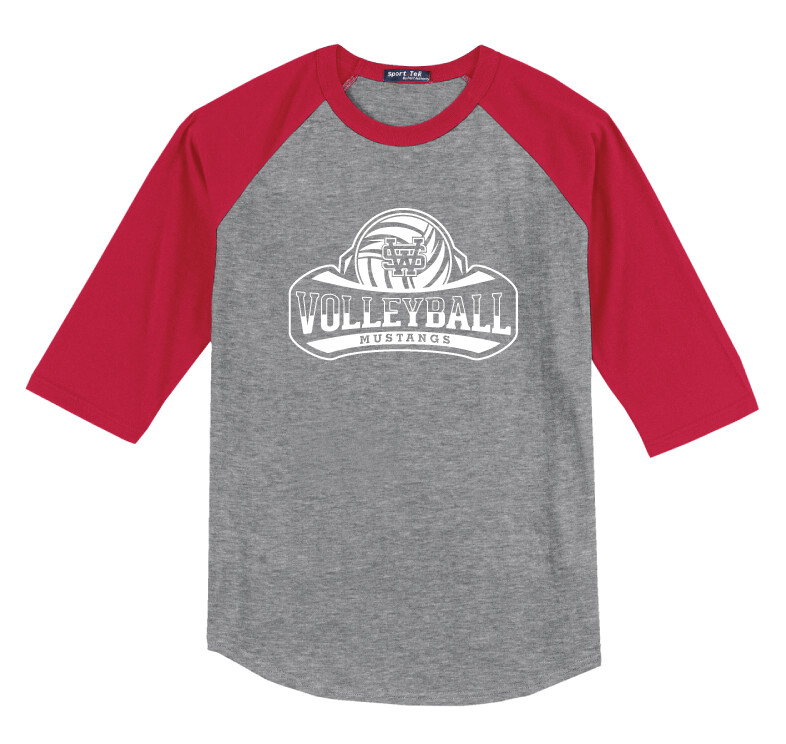 USW Volleyball - Big White - Raglan Baseball, Color: Grey / Red