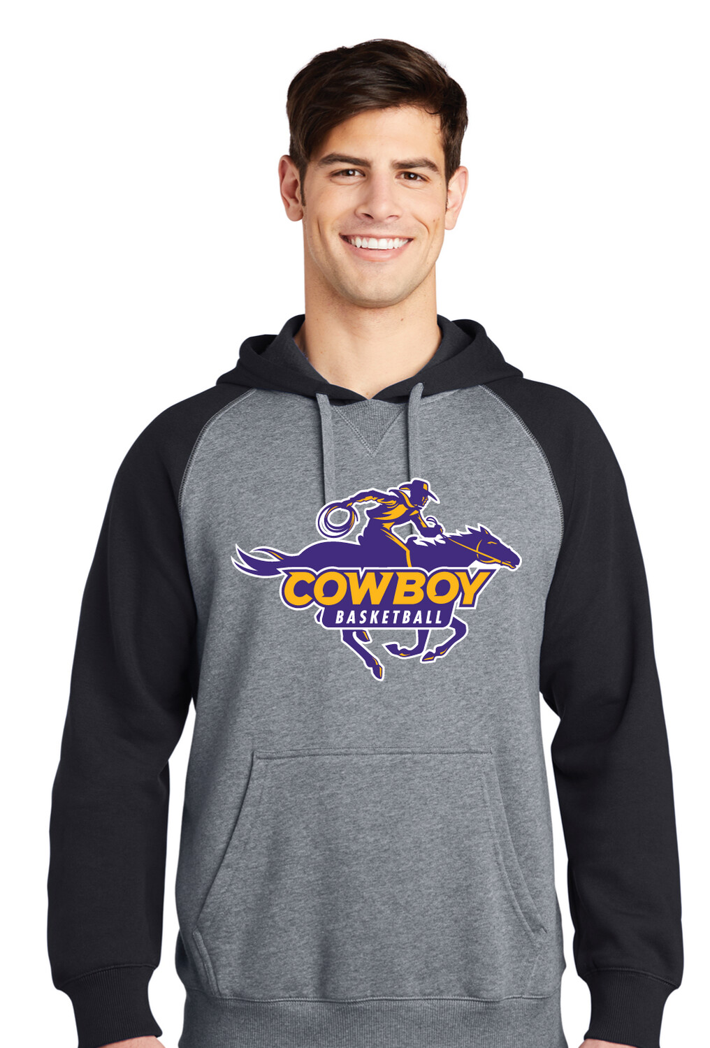 HSU Mens Basketball - Rider - Raglan Hoodie, Color: Grey / Black