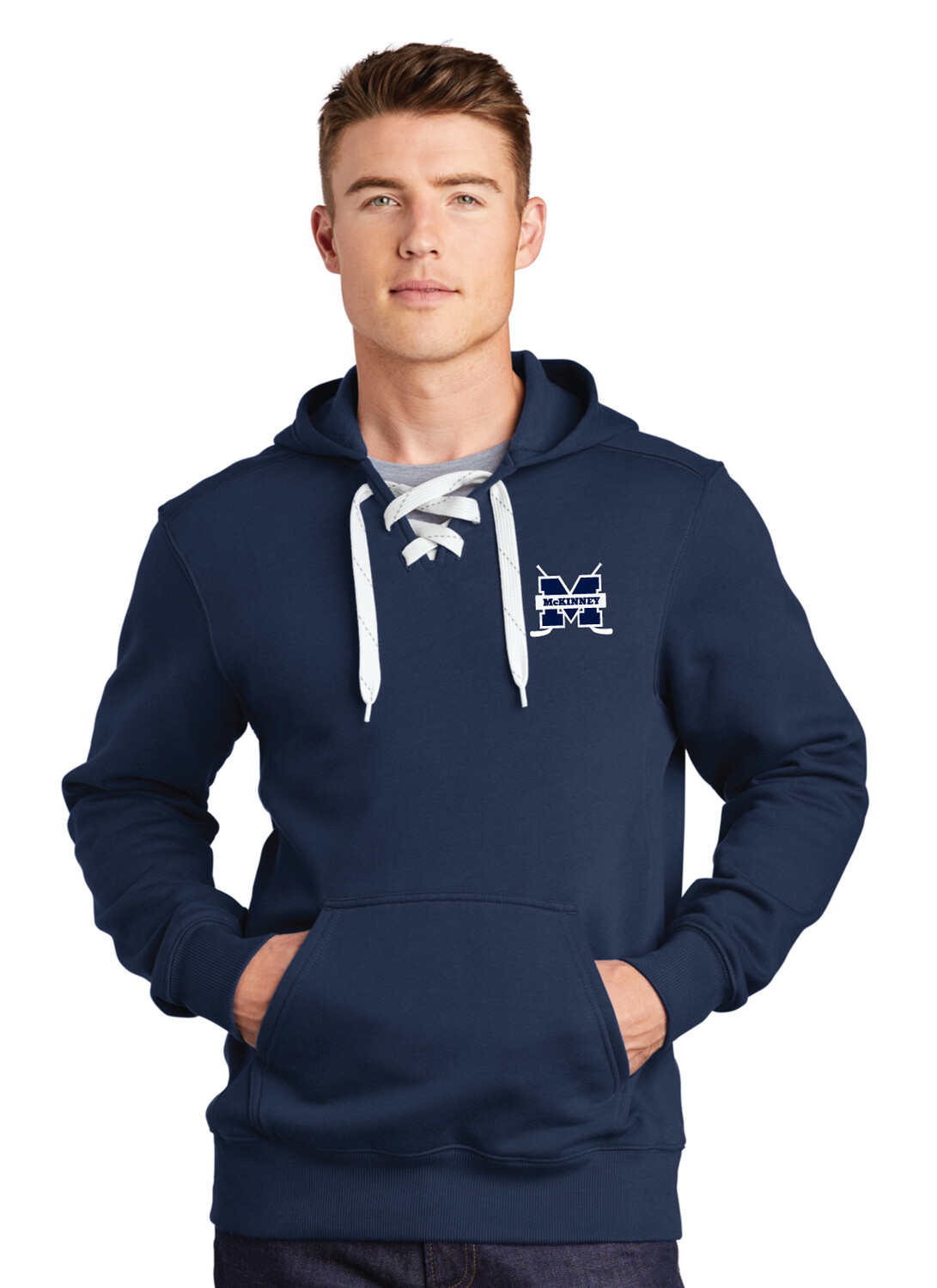 McKinney Hockey Club - Embroidered Lace Up Pullover Hooded Sweatshirt, Color: True Navy