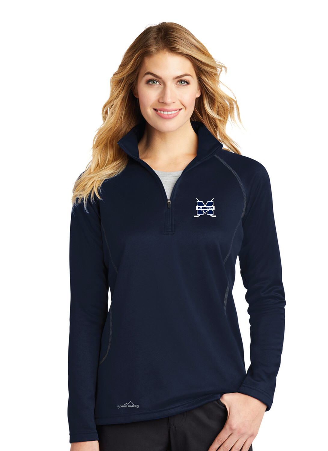 McKinney Hockey Club - Embroidered Eddie Bauer® Ladies Smooth Fleece 1/2-Zip, Color: River Blue Navy