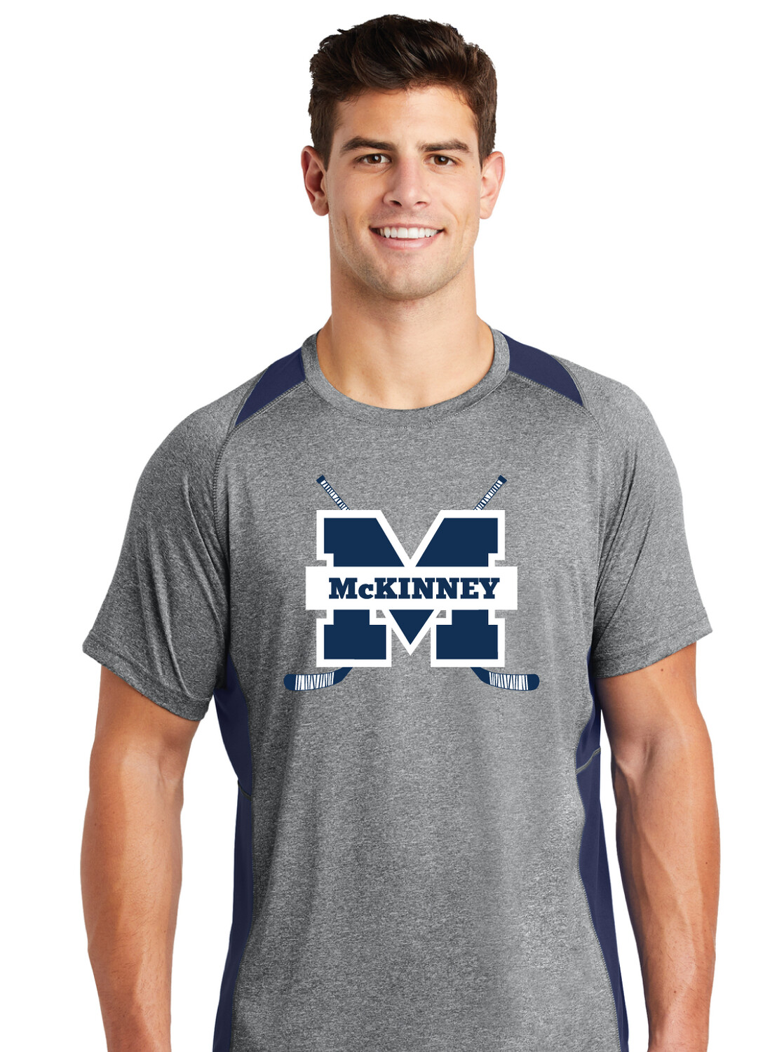 McKinney Hockey Club - Crossed Sticks - Heather Colorblock Contender Tee