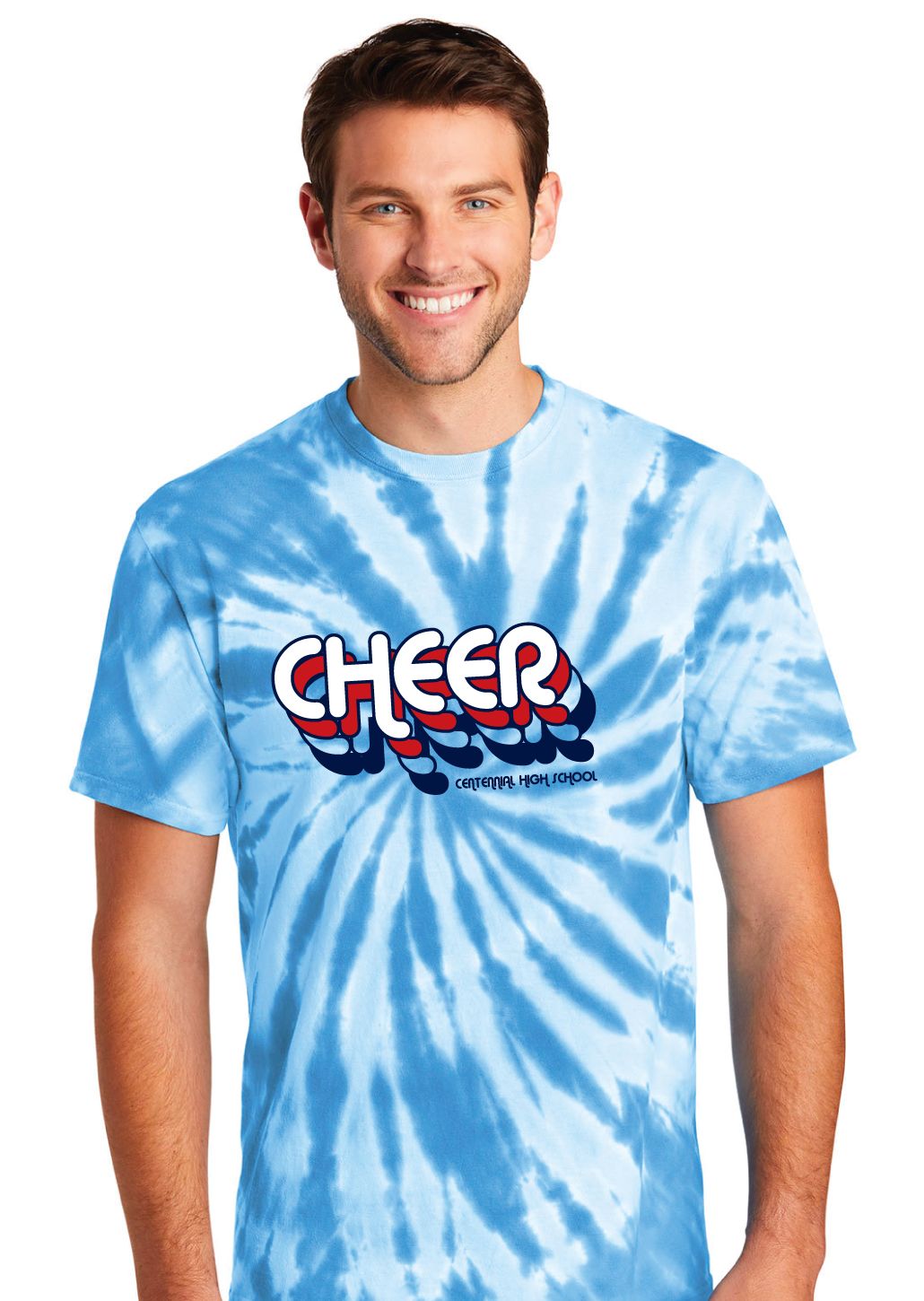 Centennial Cheer - Retro Stacked - Tie Dye Short Sleeve