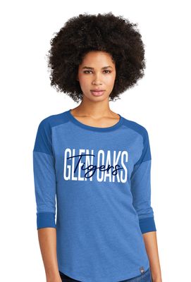Glen Oaks Elementary - Skinny Script - 3/4 Sleeve Lightweight Raglan Tee