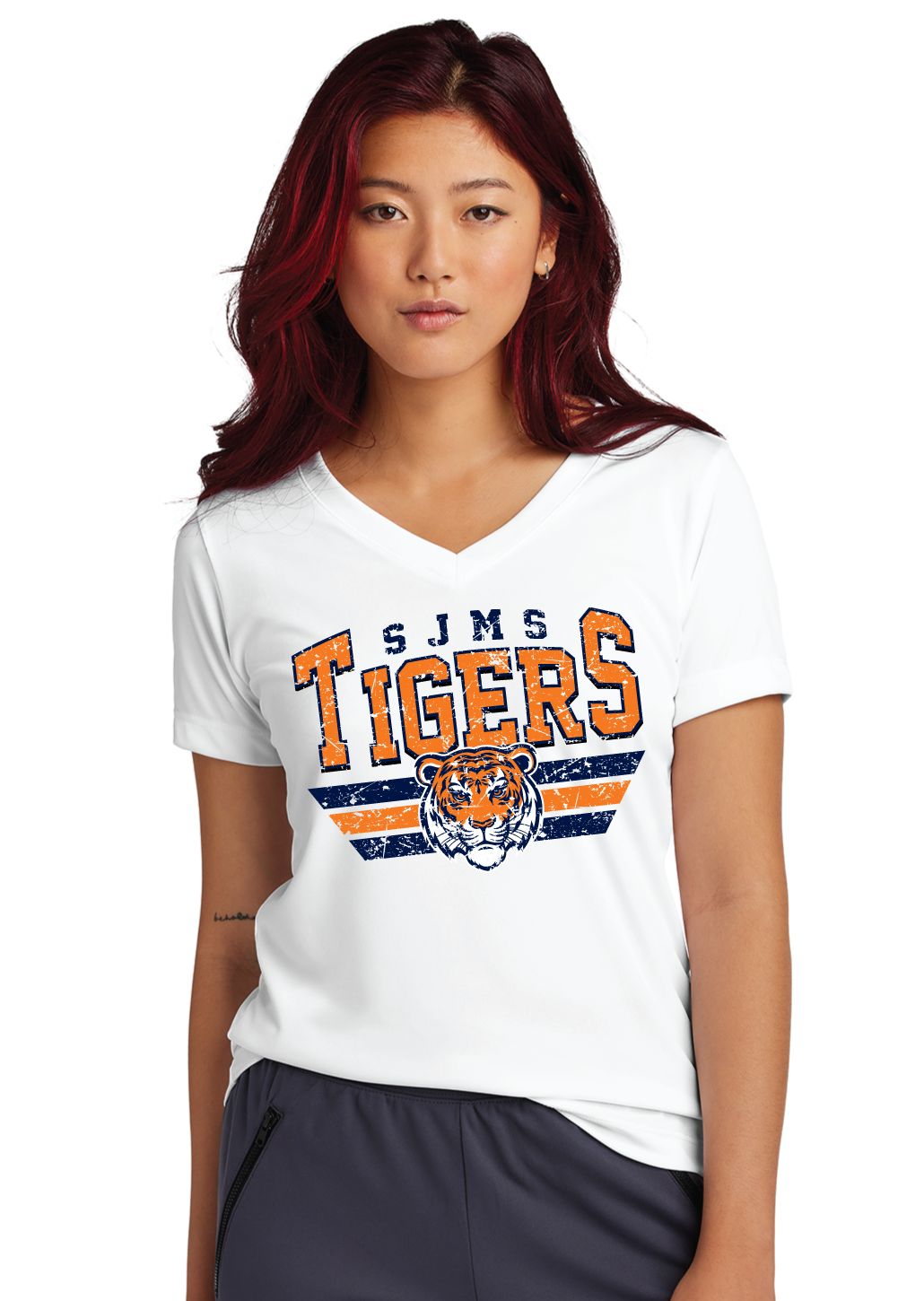 Scott Johnson - Distressed Tiger - Ladies Dri-Fit V-Neck