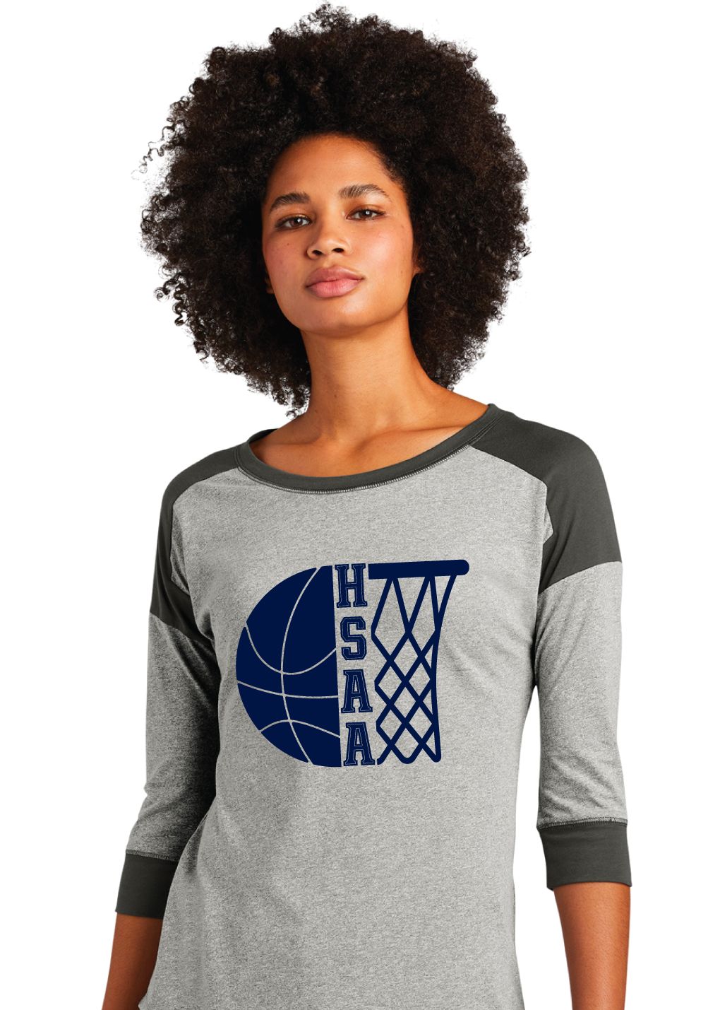 HSAA Basketball - Half &amp; Half - 3/4 Sleeve Baseball Raglan Tee