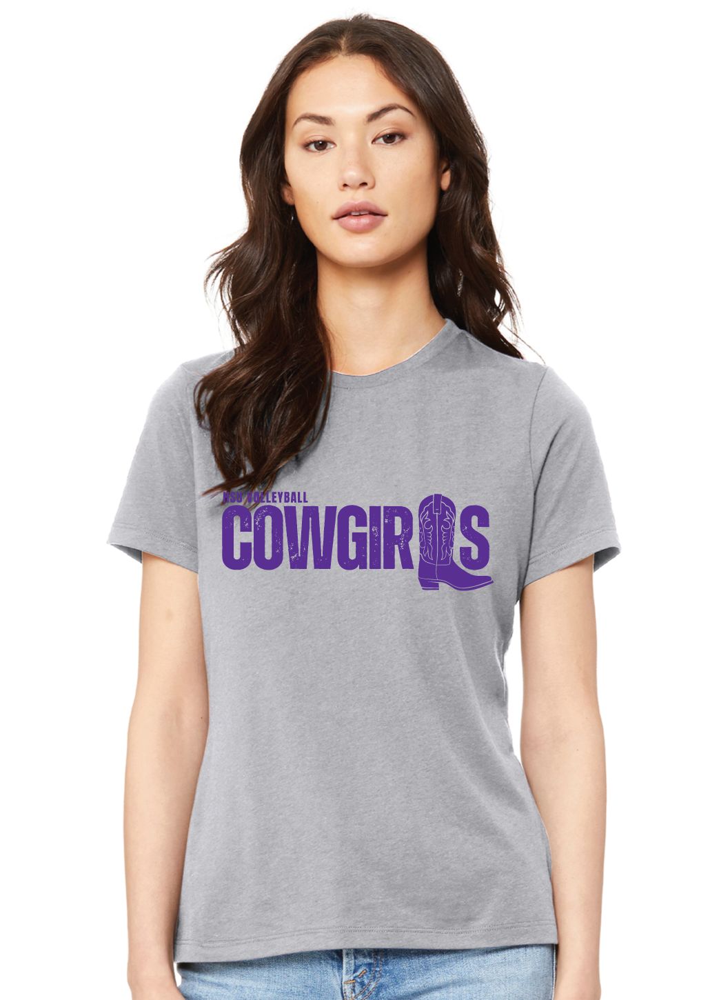 HSU Volleyball - Cowgirls Boot - Bella+Canvas Ladies, Color: Heather Grey