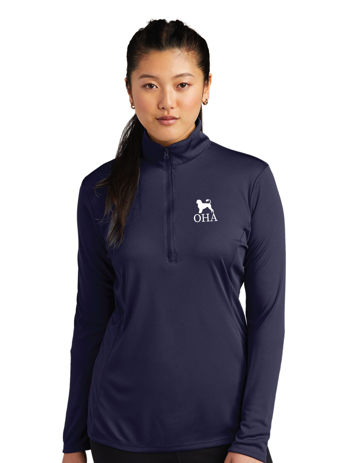 OHA - Ladies Quarter-Zip Long Sleeve, Color: Navy