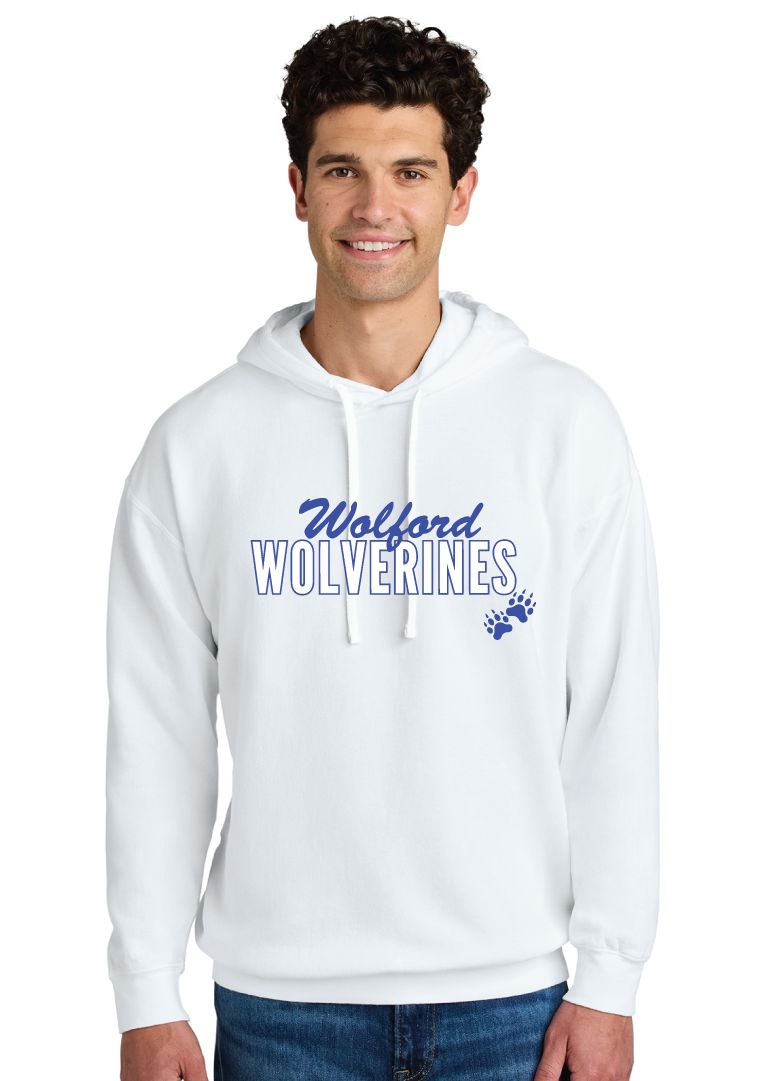 Wolford Wolverines - Script Block - Comfort Colors Hoodie