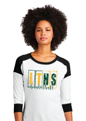 Lebanon Trail Basketball - LT Blocks - 3/4 Sleeve Baseball Raglan Tee
