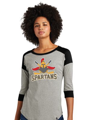 Denton Spartans Hockey - Big Logo - 3/4 Sleeve Baseball Raglan Tee