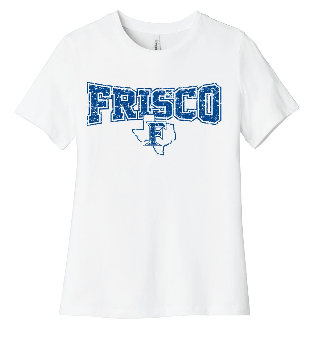 Frisco Football - Distressed Bowtie - Bella+Canvas Ladies, Color: White