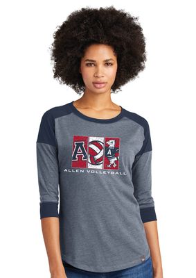 Allen Volleyball - Rectangles - 3/4 Sleeve Baseball Raglan Tee