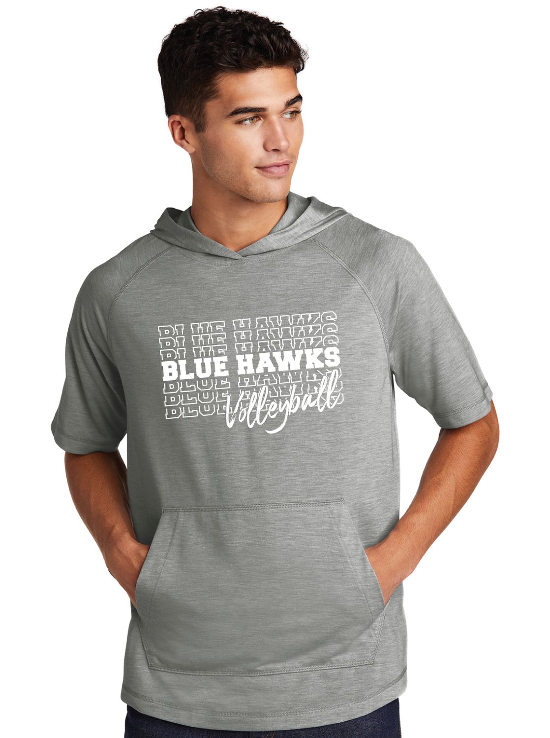 Rock Hill Blue Hawks VB - Stacked BH - Short Sleeve Hoodie