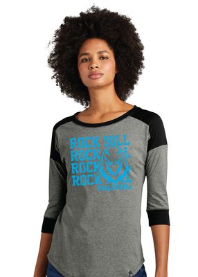 Rock Hill Blue Hawks VB - Stacked Rock - 3/4 Sleeve Baseball Raglan Tee