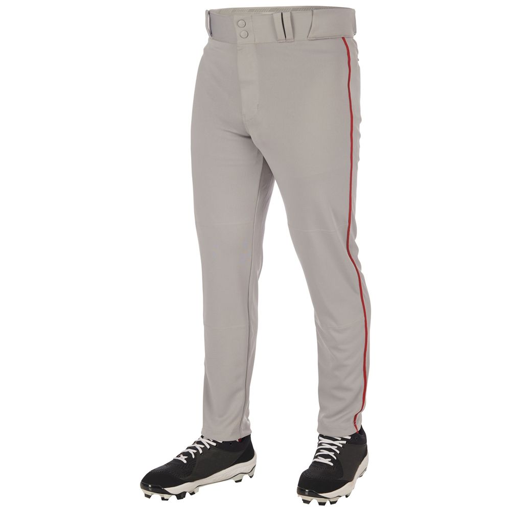 Tapered Bottom Pant w/ Braid, Color: Grey / Scarlet